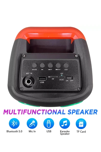 EXENAR Extra Bass Bluetooth Hoparlör Speaker Karaoke Mikrofonlu 10W 2x4inç Subwoofer RGB Işıklı 1500mAh TWS - Resim 6