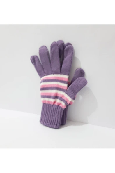 renkli çiçekler Kadın Eldiven Mor Beyaz Pembe Çizgili Kadın Eldiveni - 4