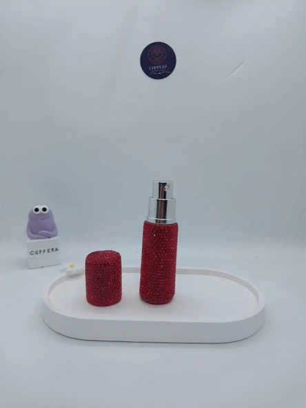 Parıldayan Elmas İşlemeli Mini Doldurulabilir Parfüm Şişesi 10 ML (Kırmızı) - 4
