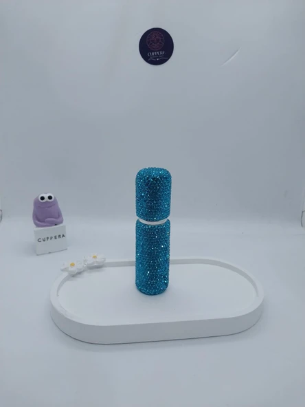 Parıldayan Elmas İşlemeli Mini Doldurulabilir Parfüm Şişesi 10 ML (Mavi) - 2