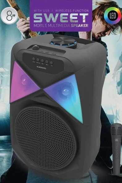 EXENAR Portatif Bluetooth Hoparlör Mikrofonlu Karaoke Seti 20W 8 inç RGB Işıklı TWS Speaker - Resim 3