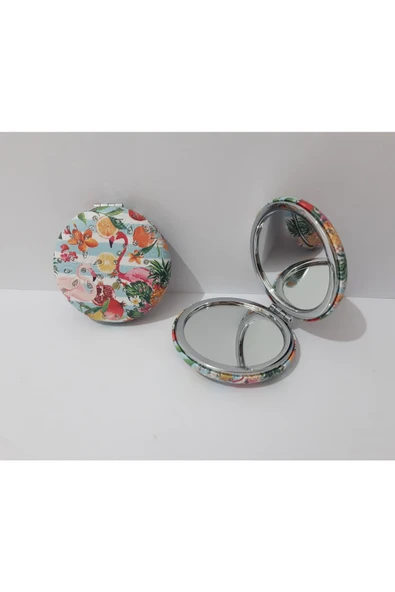 renkli çiçekler Desenli Yuvarlak Metal Çanta Ayna Kadın Çanta Aynası - 5