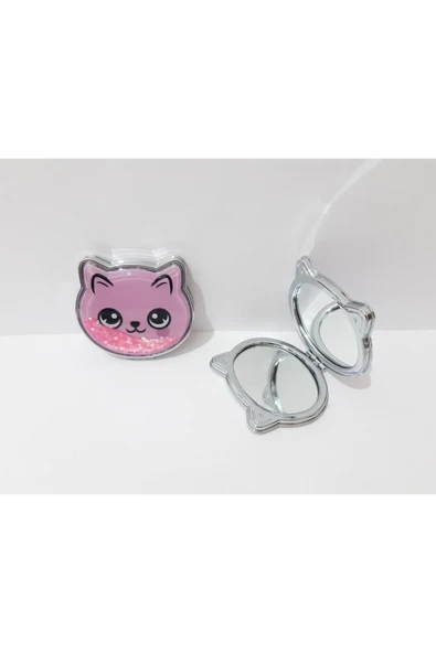 renkli çiçekler Metal Ayna Kedi Figürlü Metal Cep Aynası Sulu Ayna 8x7x1 CM - Resim 3