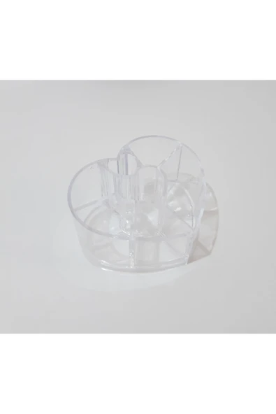 renkli çiçekler Kozmetik Organizer  Kalp Figürlü Şeffaf Plastik Mini Kozmetik Organizeri | - Resim 4