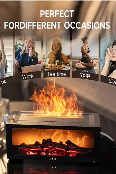 EXENAR Şömine Görünümlü Alev Efektli Hava Nemlendirici 3D Alev Aroma Difüzörü Aroma Terapi Buhar Makinesi - Resim 3
