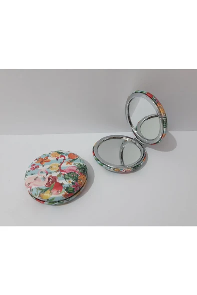 renkli çiçekler Desenli Yuvarlak Metal Çanta Ayna Kadın Çanta Aynası - 2