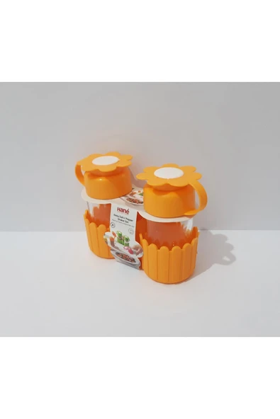 renkli çiçekler Tuzluk Baharatlık Seti 2 Li Plastik Kapaklı Cam Set - Resim 3