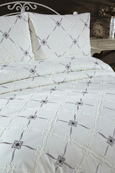 Kanola Nakışlı Şönil 3 Parça Çift Kişilik Yatak Örtüsü - Resim 2