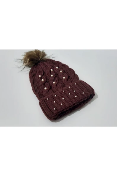 renkli çiçekler Tilki Tüylü Bere Erik Renk Kadın Bere - 2