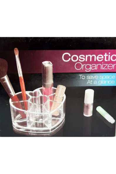 renkli çiçekler Kozmetik Organizer  Kalp Figürlü Şeffaf Plastik Mini Kozmetik Organizeri | - Resim 3