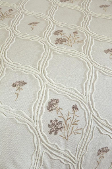 Abuda Nakışlı Şönil 3 Parça Çift Kişilik Yatak Örtüsü - Resim 4