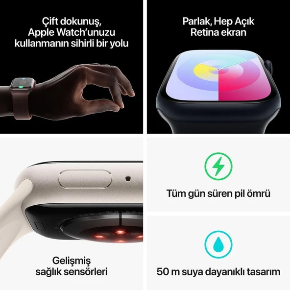 Apple Watch Series 9 GPS + Cellular 41mm Gümüş Rengi Alüminyum Kasa ve Buz Mavisi Spor Loop Kordon Akıllı Saat (Apple Türkiye Garantili) - 5
