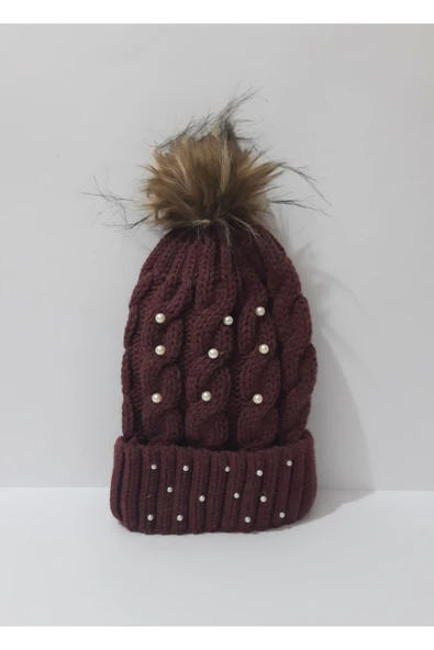 renkli çiçekler Tilki Tüylü Bere Erik Renk Kadın Bere