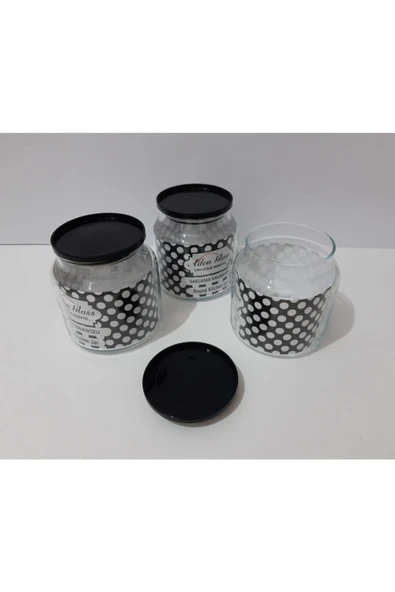 renkli çiçekler 3 Adet Siyah Renk Parlak Kapaklı Cam Kavanoz ürün görseli 1