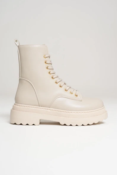 Anco Özel Tasarım Kışlık Bej Kalın Tabanlı Kadın Bot - Resim 2