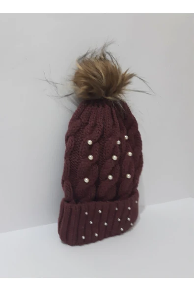 renkli çiçekler Tilki Tüylü Bere Erik Renk Kadın Bere - 3