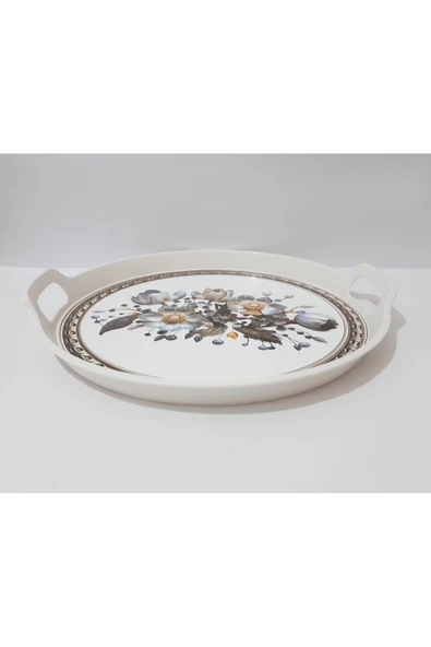 renkli çiçekler Çay Tepsi 32x32x4 CM Çiçek Desenli Yuvarlak Plastik Çay Kahve Tepsisi Servis Tepsi - Resim 4