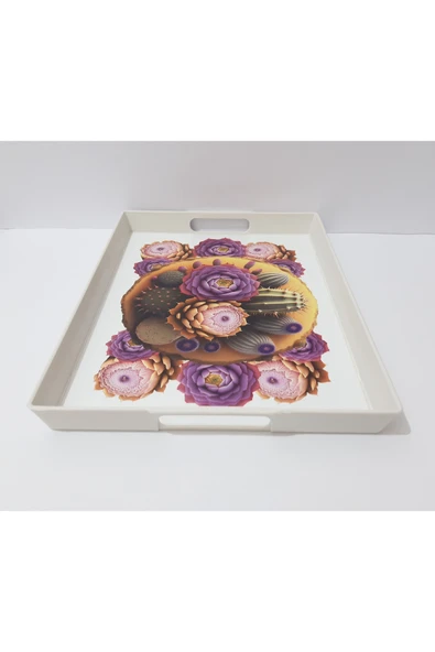 renkli çiçekler Çay Tepsi Dikdörtgen Desenli Plastik Çay Tepsisi 38x28x3.5 CM - Resim 4