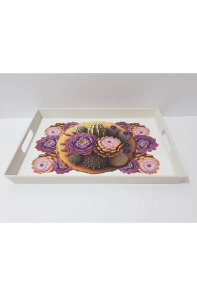 renkli çiçekler Çay Tepsi Dikdörtgen Desenli Plastik Çay Tepsisi 38x28x3.5 CM - Resim 3