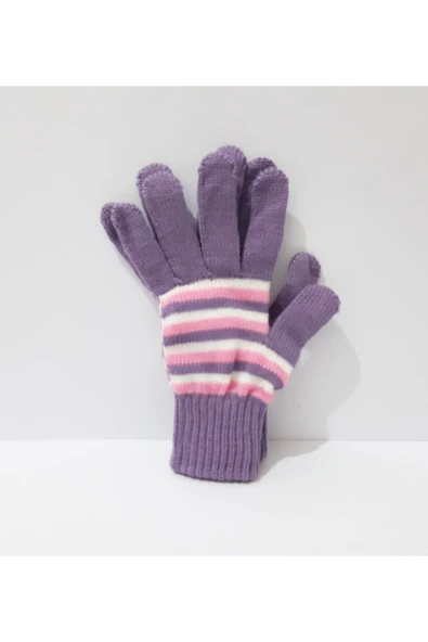 renkli çiçekler Kadın Eldiven Mor Beyaz Pembe Çizgili Kadın Eldiveni - 2