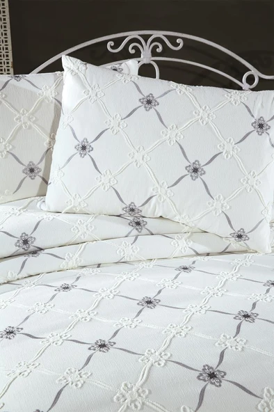 Kanola Nakışlı Şönil 3 Parça Çift Kişilik Yatak Örtüsü - Resim 5