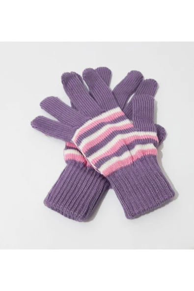renkli çiçekler Kadın Eldiven Mor Beyaz Pembe Çizgili Kadın Eldiveni - 3