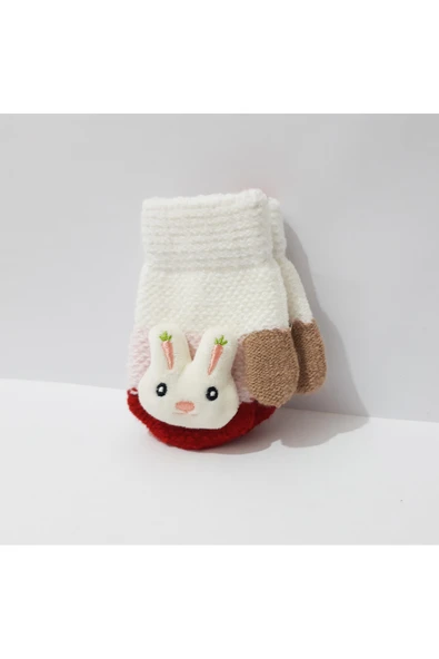 renkli çiçekler Çocuk Eldiven 1-3 Yaş Kız Çocuk Eldiveni Figürlü Örme Eldiven ürün görseli 1