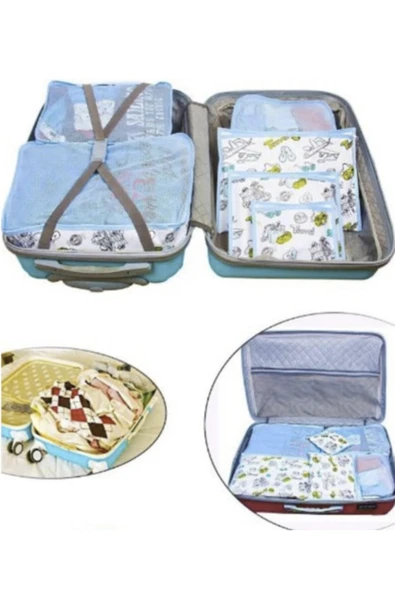 renkli çiçekler Seyahat Tipi Bavul Içi Eşya Düzenleyici Organizer Çanta 6 Adet ürün görseli 1