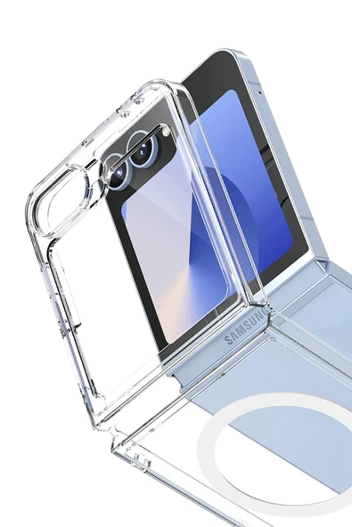 Samsung İle Uyumlu Galaxy Z Flip 7 Kılıf Mgsafe Şeffaf Silikon Kapak - Resim 2
