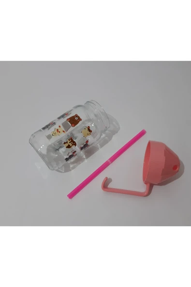 renkli çiçekler 350ml Su Meyve Suyu Süt Şişesi Çocuklar Için Pipetli Cam Suluk - 4