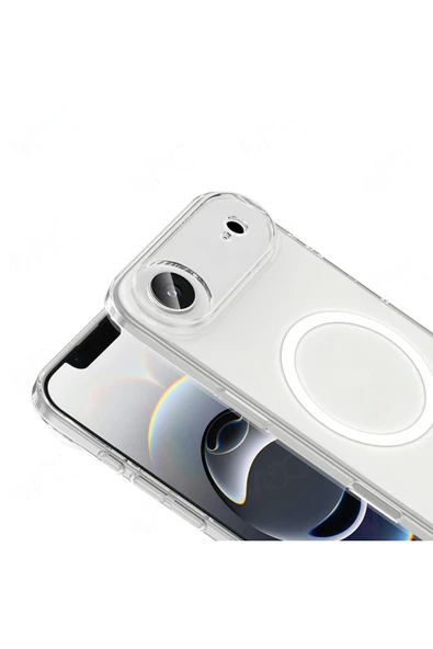 Apple iPhone 17 Air Kılıf M-safe Şarj Özellikli Şeffaf Kamera Çerçeveli Porto Kapak - 3