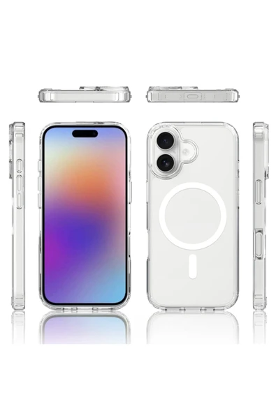 Apple iPhone 17 Kılıf Mgsafe Şarj Özellikli Şeffaf Sert PC Embos Kapak - 3