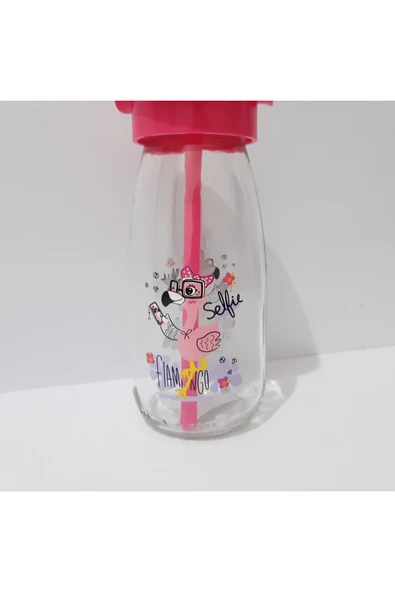 renkli çiçekler Pipetli Süt Şişesi Çocuklar İçin Süt Meye Suyu Şişesi 250ml Karikatür Desenli Şişe - 3