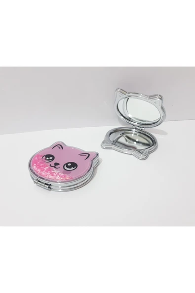 renkli çiçekler Metal Ayna Kedi Figürlü Metal Cep Aynası Sulu Ayna 8x7x1 CM - Resim 4