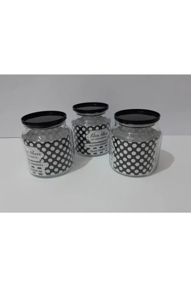 renkli çiçekler 3 Adet Siyah Renk Parlak Kapaklı Cam Kavanoz - Resim 4