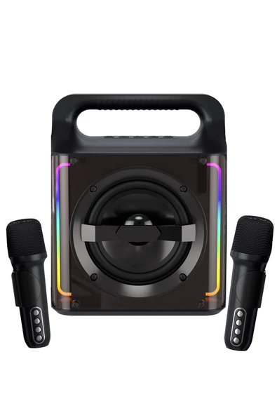 EXENAR 2 Mikrofonlu Karaoke Hoparlör Seti 15W Kablosuz Taşınabilir Bluetooth Çift Mikrofon Speaker 3000mAh - Resim 2