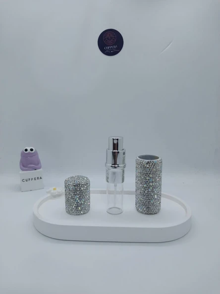 Parıldayan Elmas İşlemeli Mini Doldurulabilir Parfüm Şişesi 10 ML (Gümüş) - 6