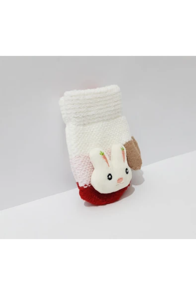 renkli çiçekler Çocuk Eldiven 1-3 Yaş Kız Çocuk Eldiveni Figürlü Örme Eldiven - Resim 2