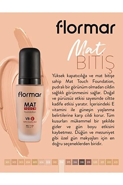 Flormar Fondöten - Mat Touch Foundation No: M314 30 ml - Resim 3