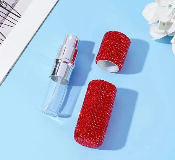 Parıldayan Elmas İşlemeli Mini Doldurulabilir Parfüm Şişesi 10 ML (Kırmızı) - 5