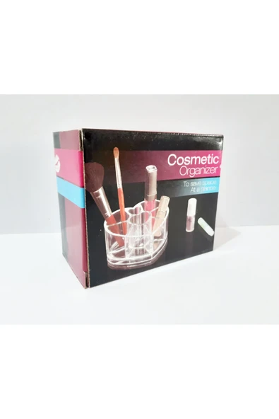 renkli çiçekler Kozmetik Organizer  Kalp Figürlü Şeffaf Plastik Mini Kozmetik Organizeri | - Resim 6