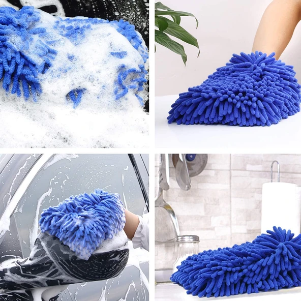 Araba Oto Yıkama Temizlik Eldiveni Süngeri Peluş Büyük Boy 22x19cm