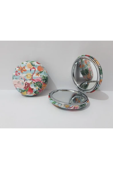 renkli çiçekler Desenli Yuvarlak Metal Çanta Ayna Kadın Çanta Aynası - 3