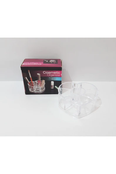 renkli çiçekler Kozmetik Organizer  Kalp Figürlü Şeffaf Plastik Mini Kozmetik Organizeri | - Resim 2