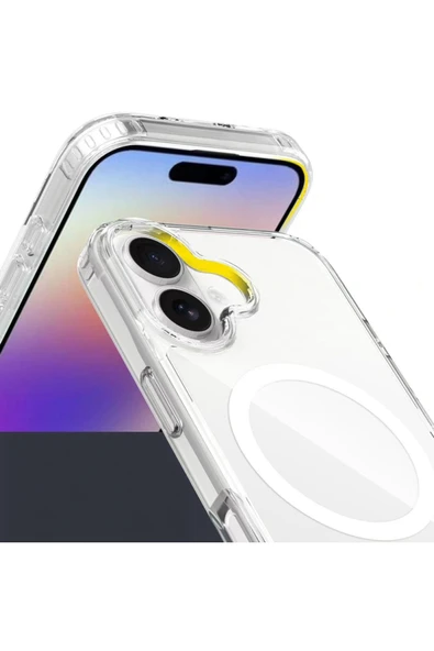 Apple iPhone 17 Kılıf Mgsafe Şarj Özellikli Şeffaf Sert PC Embos Kapak - 2