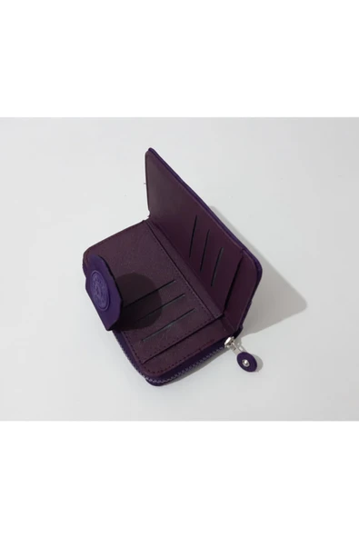 renkli çiçekler Kadın Cüzdanı Kullanışlı Mor Renk Klinkır Kadın Cüzdan 16x9 Cm - Resim 2