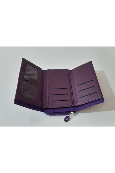 renkli çiçekler Kadın Cüzdan Kullanışlı Mor Renk Kadın Cüzdanı 17x10x4 Cm - Resim 6
