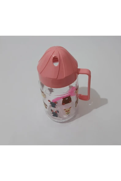 renkli çiçekler 350ml Su Meyve Suyu Süt Şişesi Çocuklar Için Pipetli Cam Suluk - 2