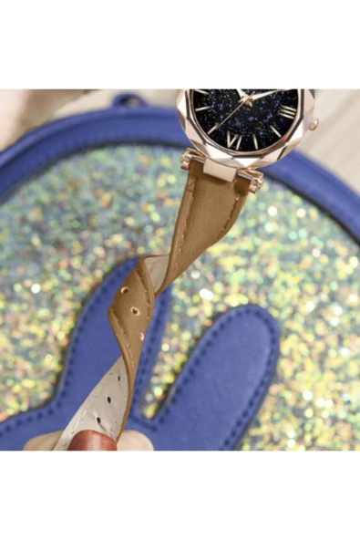 renkli çiçekler Kadın Saat Moda Deri Bant Kol Saati Yıldızlı Gökyüzü Kuvars Kadın Saati - 2