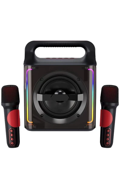 EXENAR 2 Mikrofonlu Karaoke Hoparlör Seti 15W Kablosuz Taşınabilir Bluetooth Çift Mikrofon Speaker 3000mAh - Resim 2